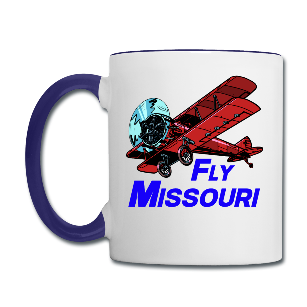 Fly Missouri - Biplane - Contrast Coffee Mug - white/cobalt blue