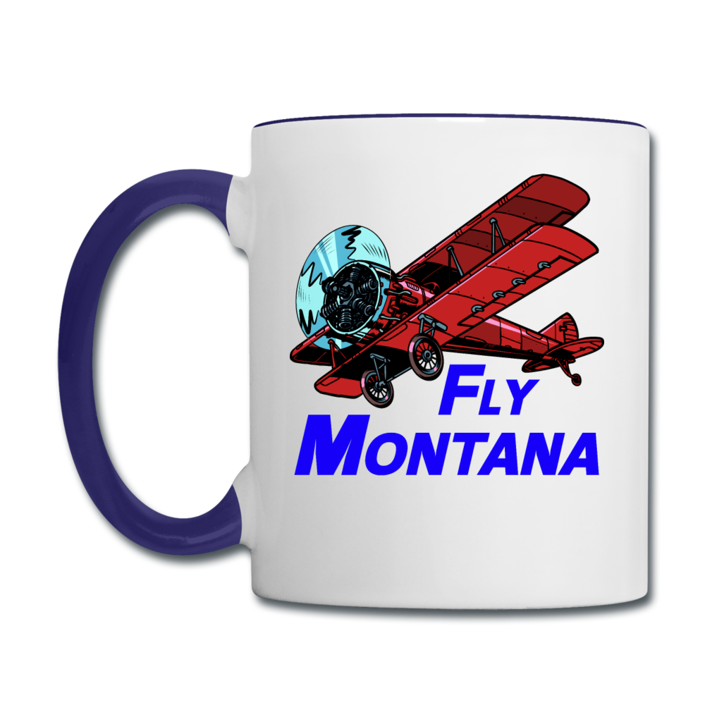 Fly Montana - Biplane - Contrast Coffee Mug - white/cobalt blue