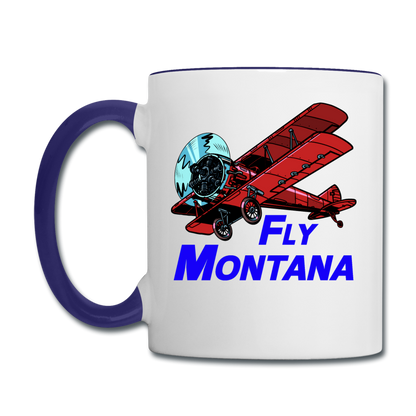 Fly Montana - Biplane - Contrast Coffee Mug - white/cobalt blue