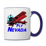 Fly Nevada - Biplane - Contrast Coffee Mug - white/cobalt blue