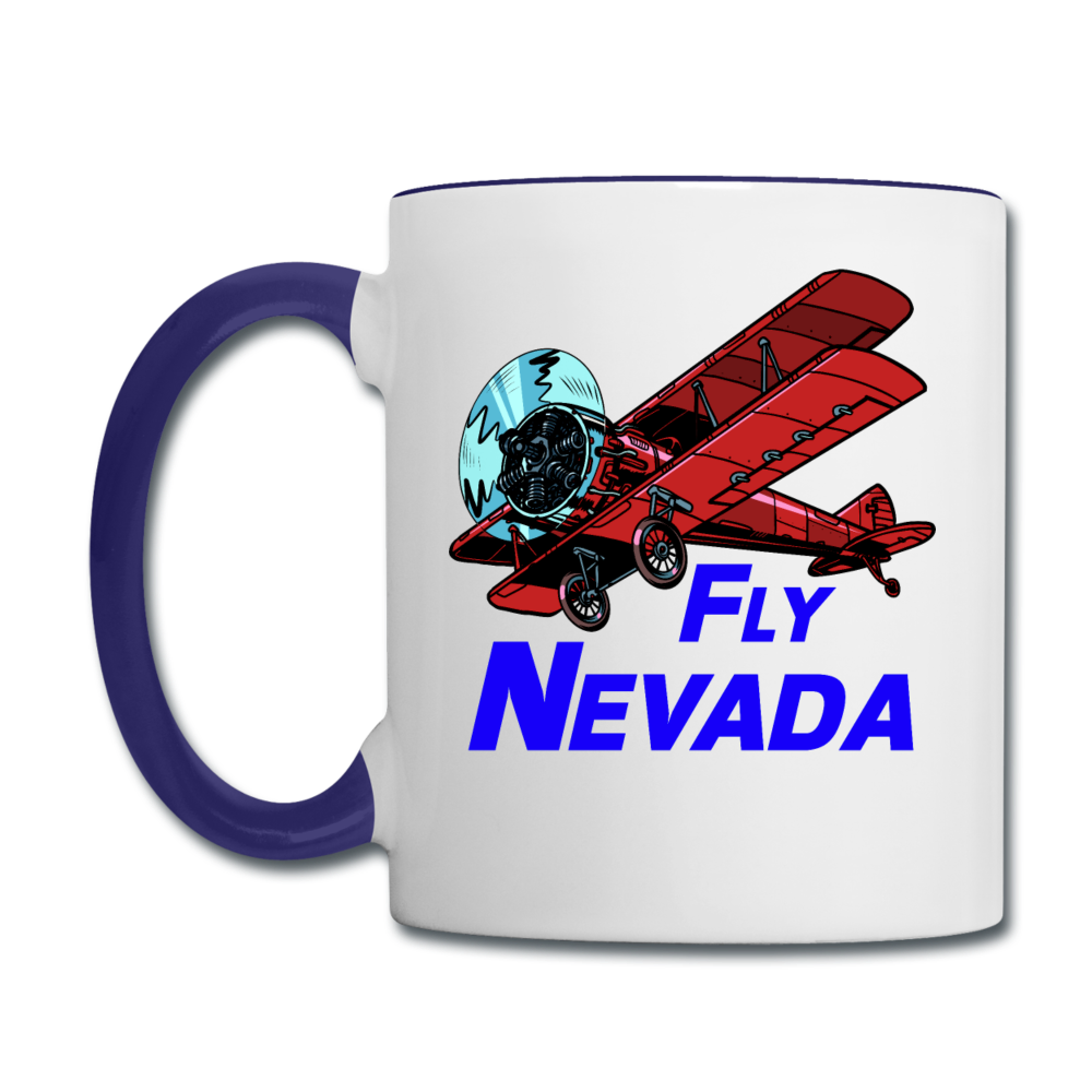 Fly Nevada - Biplane - Contrast Coffee Mug - white/cobalt blue