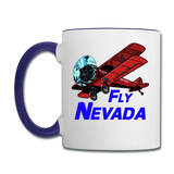 Fly Nevada - Biplane - Contrast Coffee Mug - white/cobalt blue