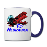 Fly Nebraska - Biplane - Contrast Coffee Mug - white/cobalt blue