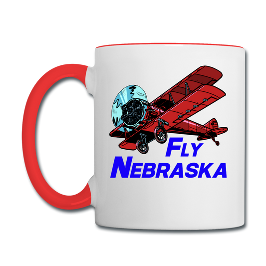 Fly Nebraska - Biplane - Contrast Coffee Mug - white/red