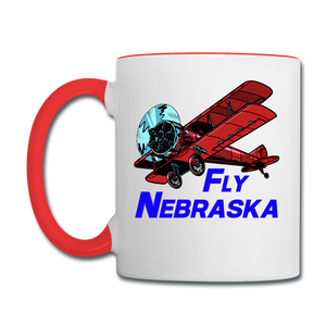Fly Nebraska - Biplane - Contrast Coffee Mug - white/red