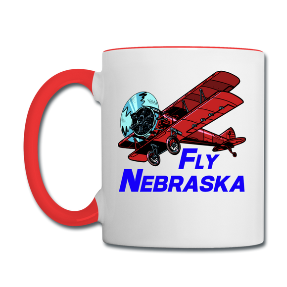 Fly Nebraska - Biplane - Contrast Coffee Mug - white/red