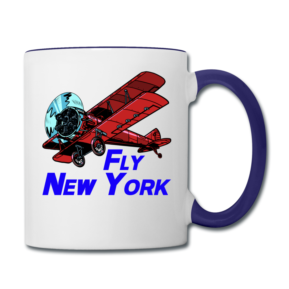 Fly New York - Biplane - Contrast Coffee Mug - white/cobalt blue