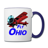 Fly Ohio - Biplane - Contrast Coffee Mug - white/cobalt blue