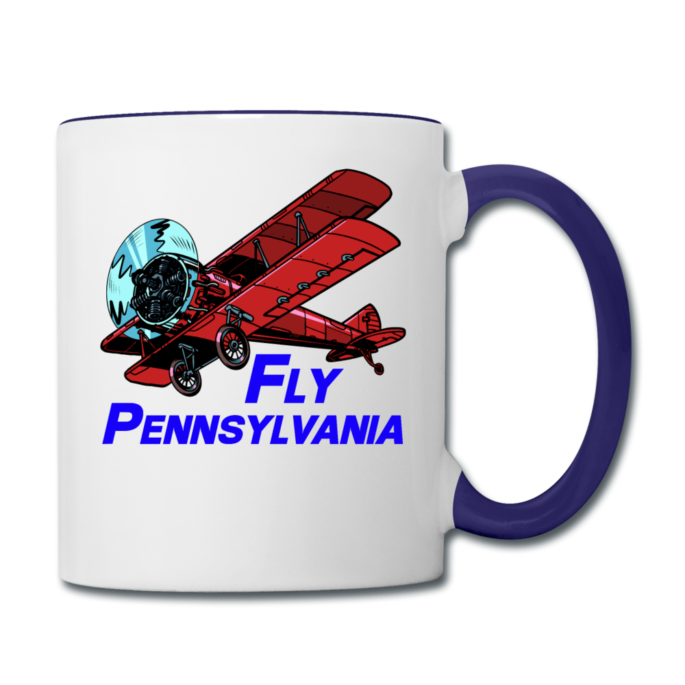 Fly Pennsylvania - Biplane - Contrast Coffee Mug - white/cobalt blue