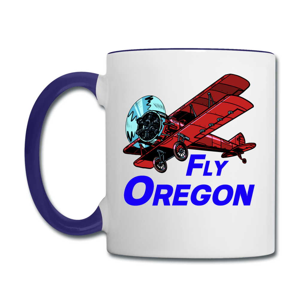 Fly Oregon - Biplane - Contrast Coffee Mug - white/cobalt blue