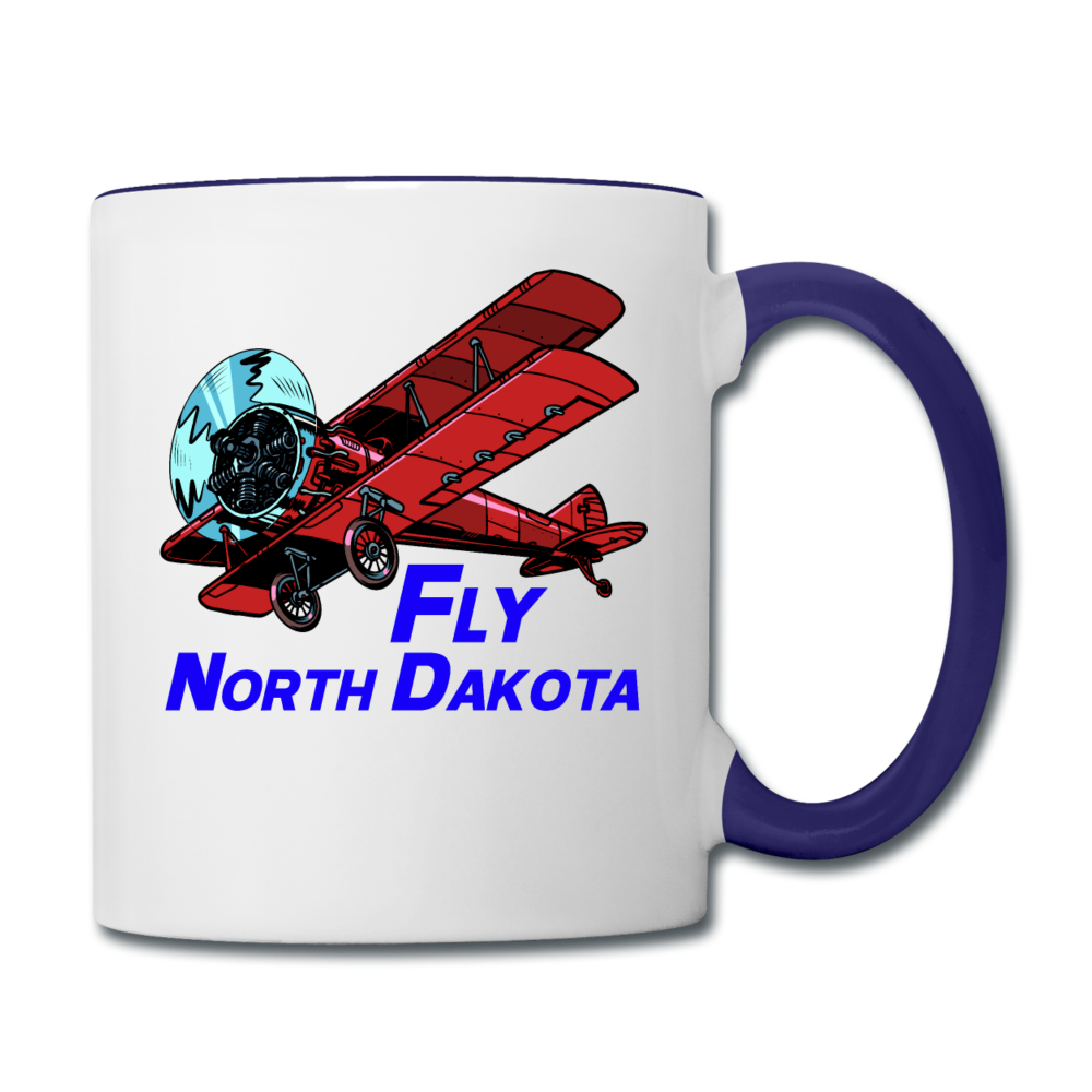 Fly North Dakota - Biplane - Contrast Coffee Mug - white/cobalt blue