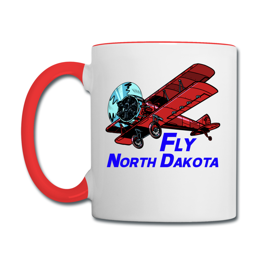 Fly North Dakota - Biplane - Contrast Coffee Mug - white/red