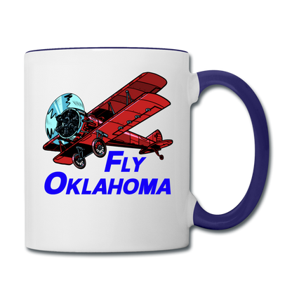 Fly Oklahoma - Biplane - Contrast Coffee Mug - white/cobalt blue