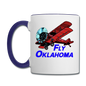 Fly Oklahoma - Biplane - Contrast Coffee Mug - white/cobalt blue