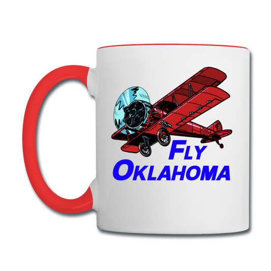 Fly Oklahoma - Biplane - Contrast Coffee Mug - white/red