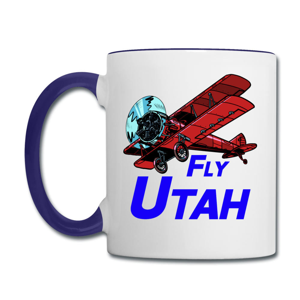 Fly Utah - Biplane - Contrast Coffee Mug - white/cobalt blue