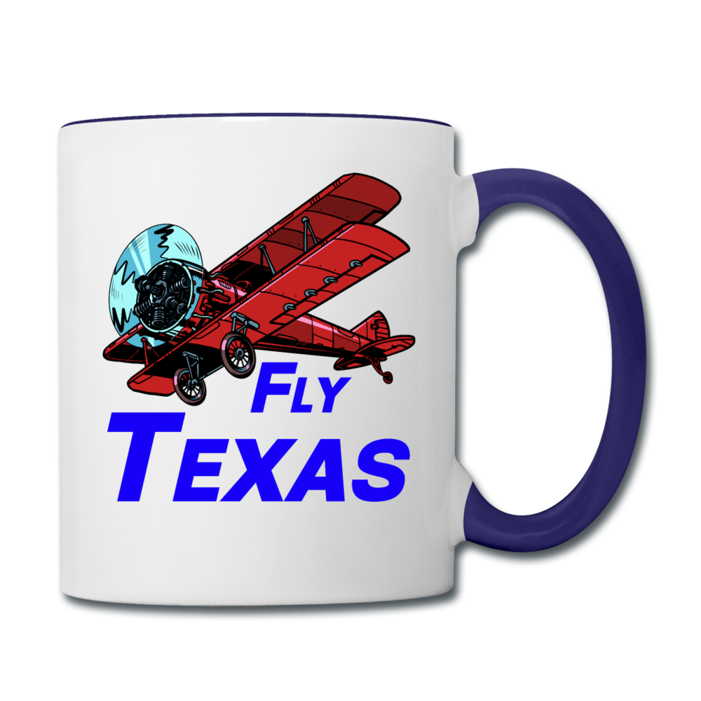 Fly Texas - Biplane - Contrast Coffee Mug - white/cobalt blue