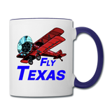 Fly Texas - Biplane - Contrast Coffee Mug - white/cobalt blue