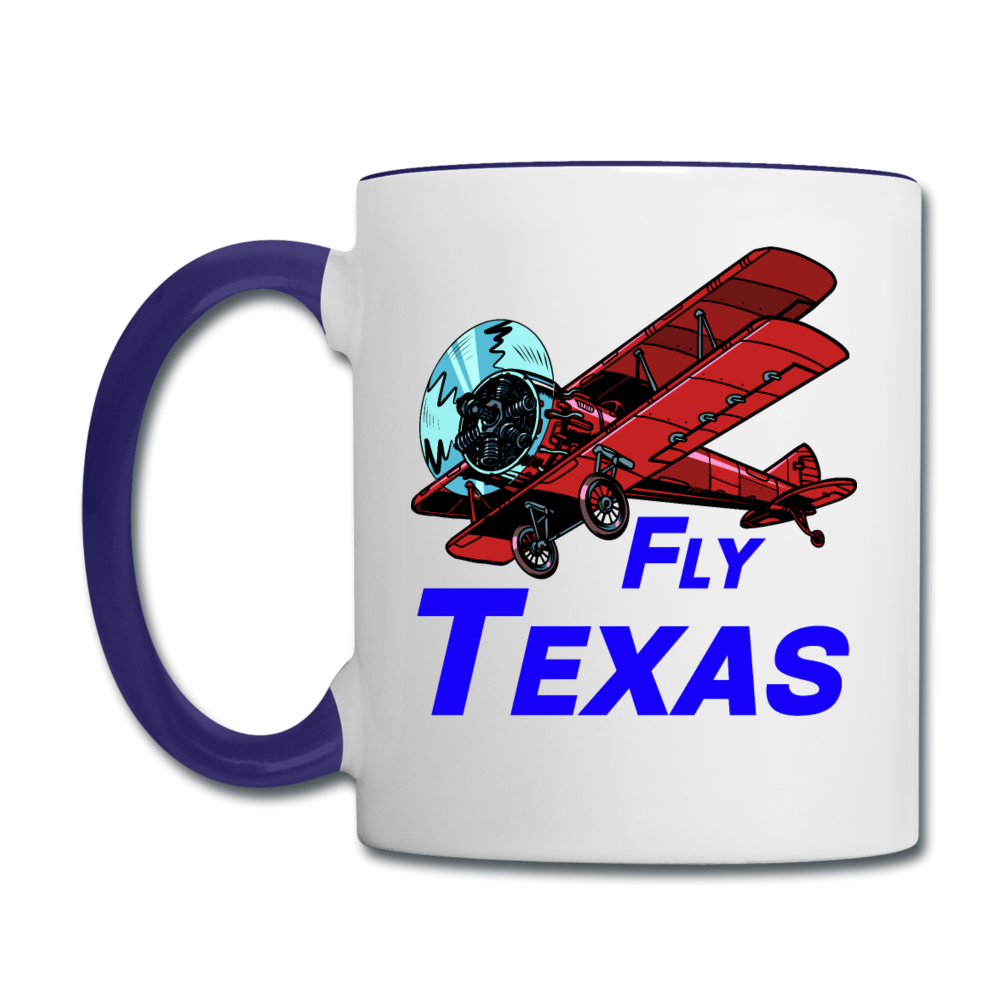 Fly Texas - Biplane - Contrast Coffee Mug - white/cobalt blue