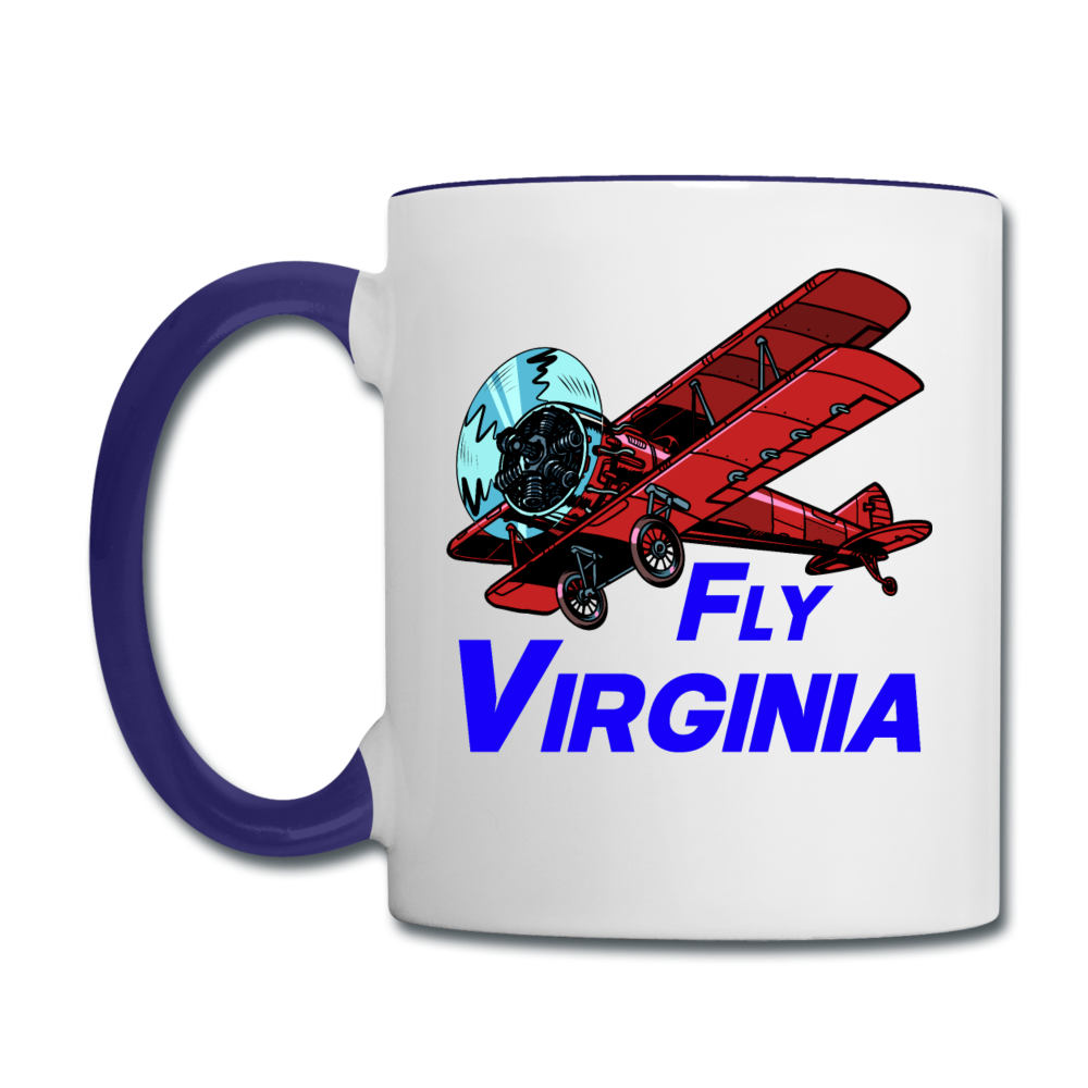 Fly Virginia - Biplane - Contrast Coffee Mug - white/cobalt blue