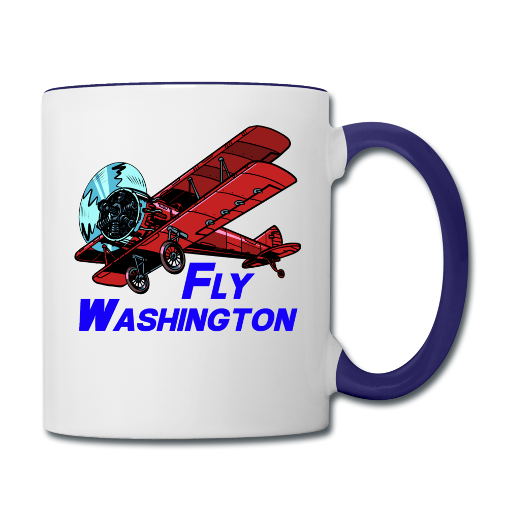 Fly Washington - Biplane - Contrast Coffee Mug - white/cobalt blue