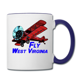 Fly West Virginia - Biplane - Contrast Coffee Mug - white/cobalt blue