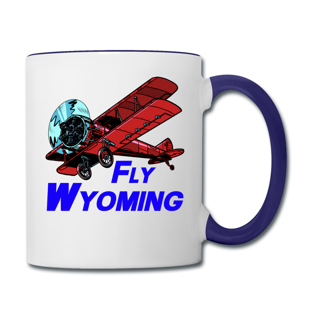 Fly Wyoming - Biplane - Contrast Coffee Mug - white/cobalt blue