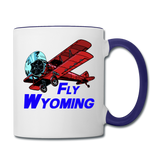 Fly Wyoming - Biplane - Contrast Coffee Mug - white/cobalt blue