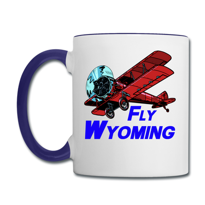 Fly Wyoming - Biplane - Contrast Coffee Mug - white/cobalt blue