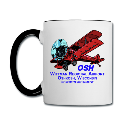 Wisconsin Airports - Oshkosh OSH - v2 - Biplane - Contrast Coffee Mug - white/black