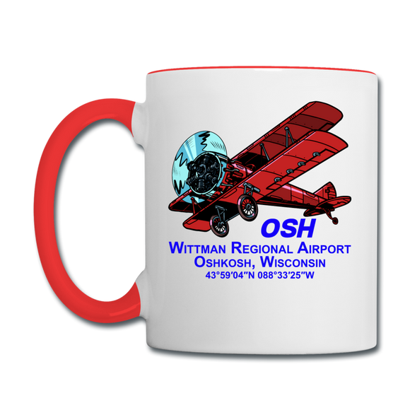 Wisconsin Airports - Oshkosh OSH - v2 - Biplane - Contrast Coffee Mug - white/red