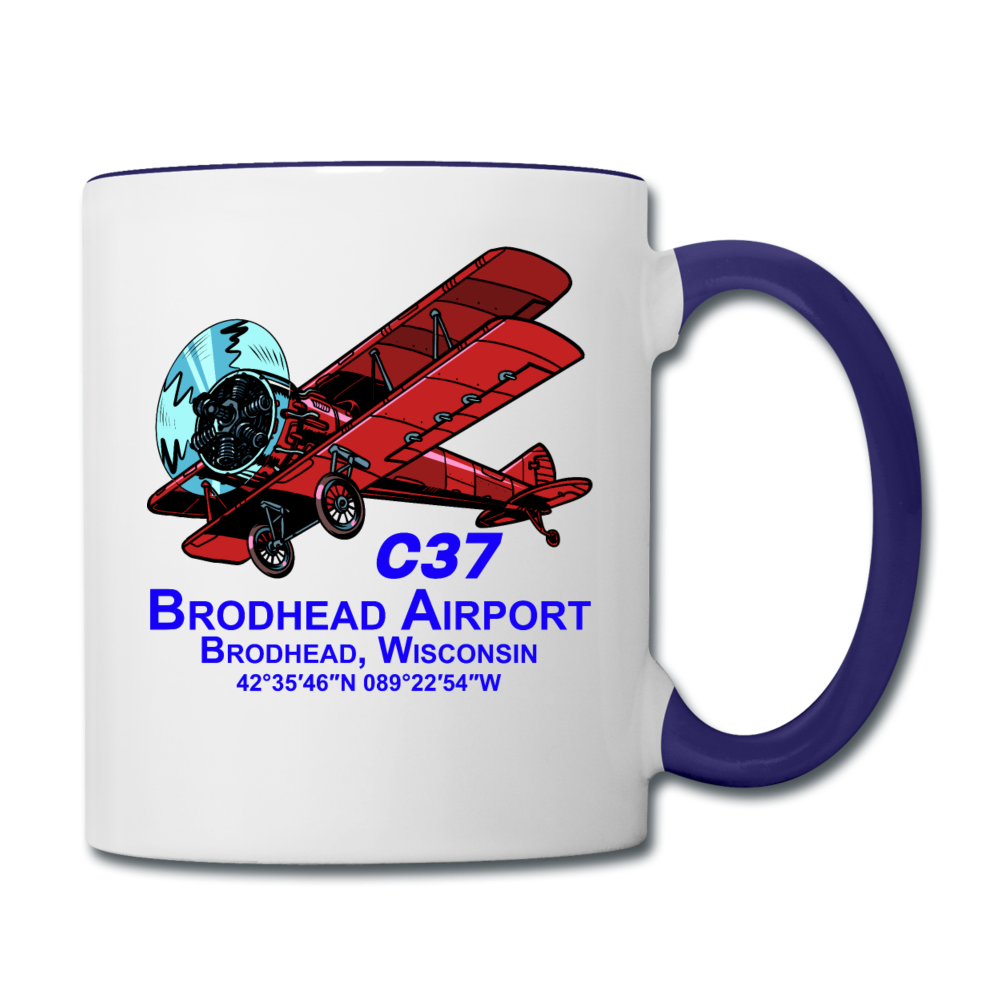 Wisconsin Airports - Brodhead C37 - v2 - Biplane - Contrast Coffee Mug - white/cobalt blue