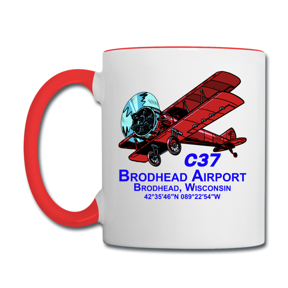 Wisconsin Airports - Brodhead C37 - v2 - Biplane - Contrast Coffee Mug - white/red