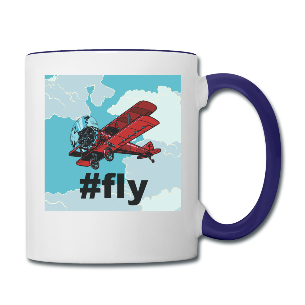 #fly - Red Biplane - Contrast Coffee Mug - white/cobalt blue