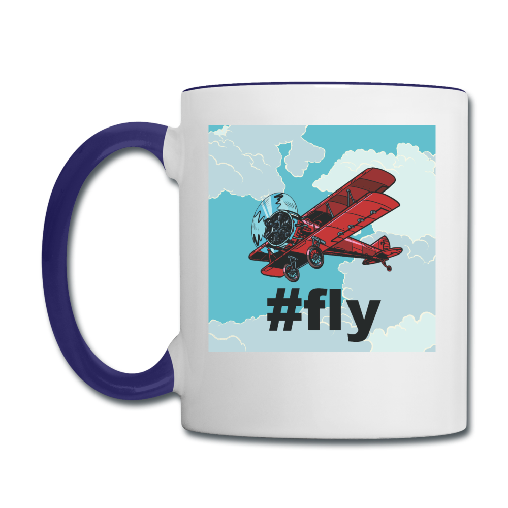 #fly - Red Biplane - Contrast Coffee Mug - white/cobalt blue