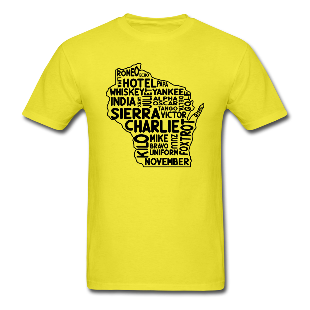 Pilot's Alphabet - Wisconsin - Black - Unisex Classic T-Shirt - yellow