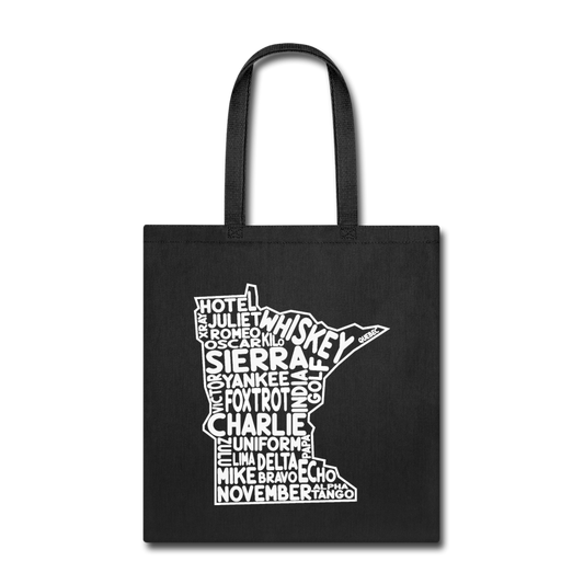 Pilot's Alphabet - Minnesota - White - Tote Bag - black