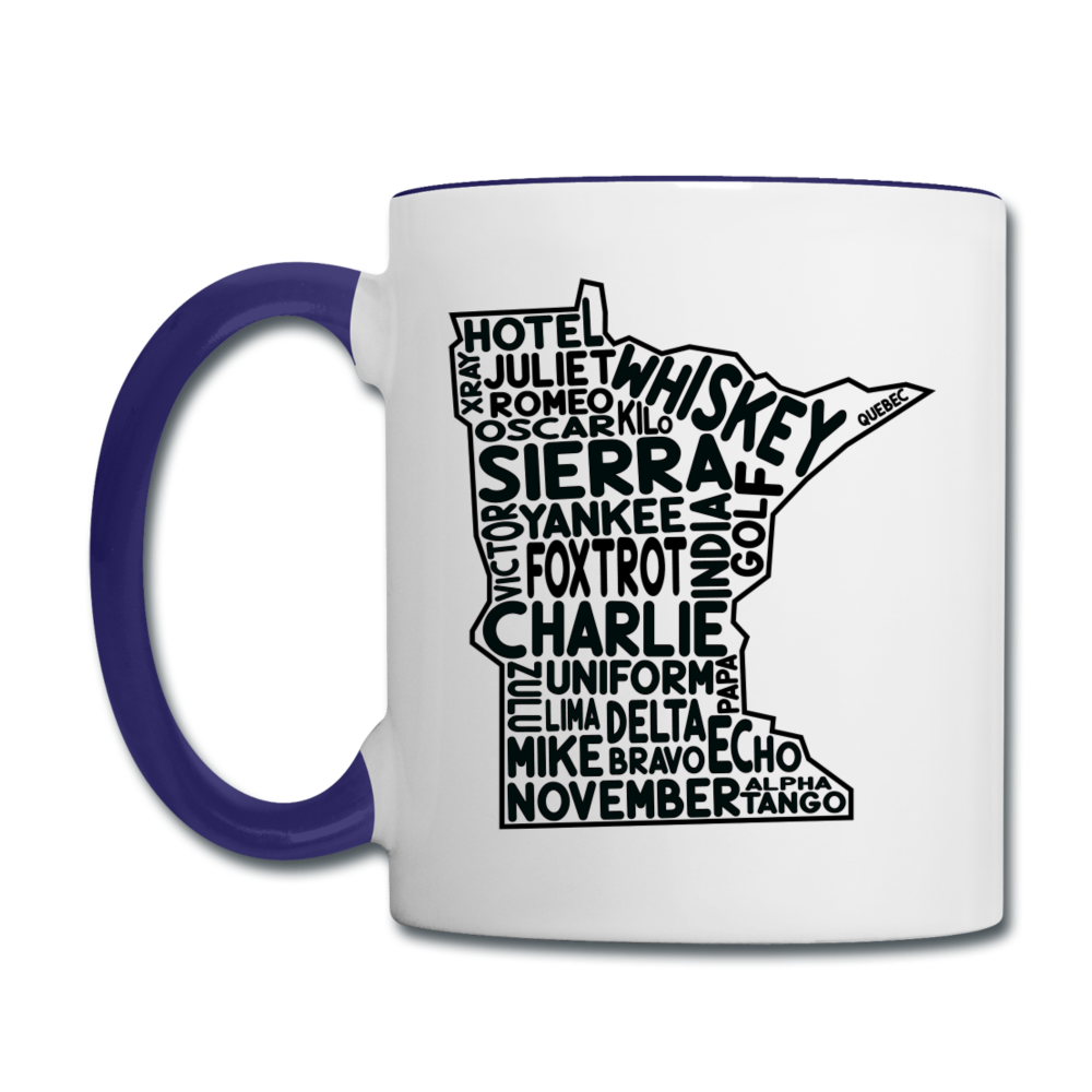 Pilot's Alphabet - Minnesota - Black - Contrast Coffee Mug - white/cobalt blue