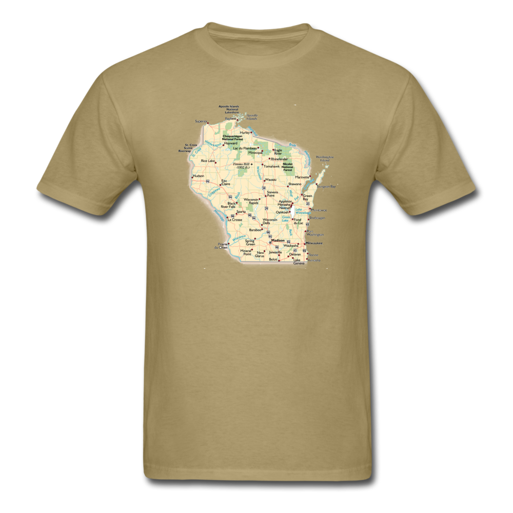 Wisconsin Map - Unisex Classic T-Shirt - khaki