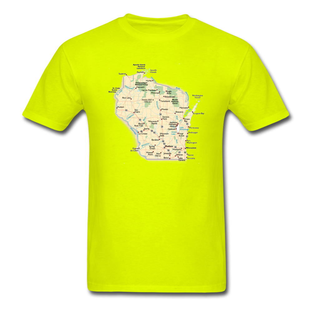 Wisconsin Map - Unisex Classic T-Shirt - safety green