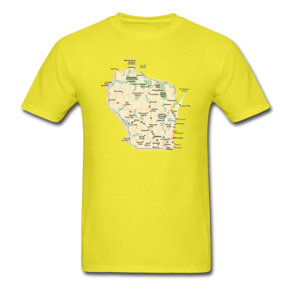 Wisconsin Map - Unisex Classic T-Shirt - yellow