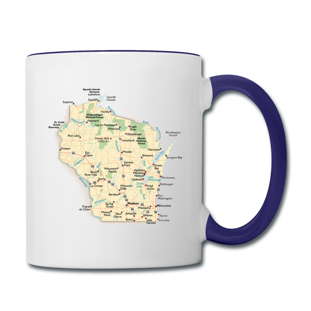 Wisconsin Map - Contrast Coffee Mug - white/cobalt blue