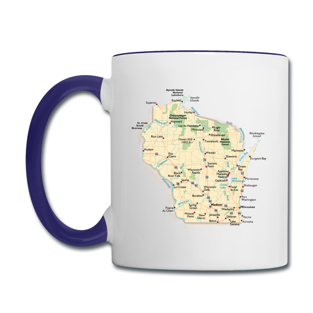 Wisconsin Map - Contrast Coffee Mug - white/cobalt blue