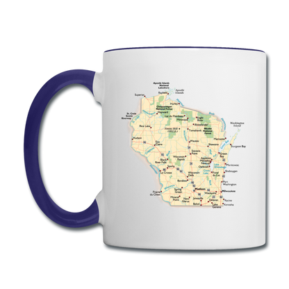 Wisconsin Map - Contrast Coffee Mug - white/cobalt blue