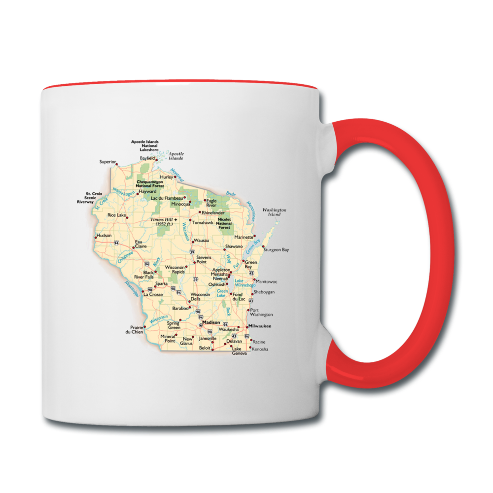 Wisconsin Map - Contrast Coffee Mug - white/red