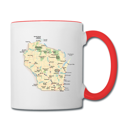 Wisconsin Map - Contrast Coffee Mug - white/red