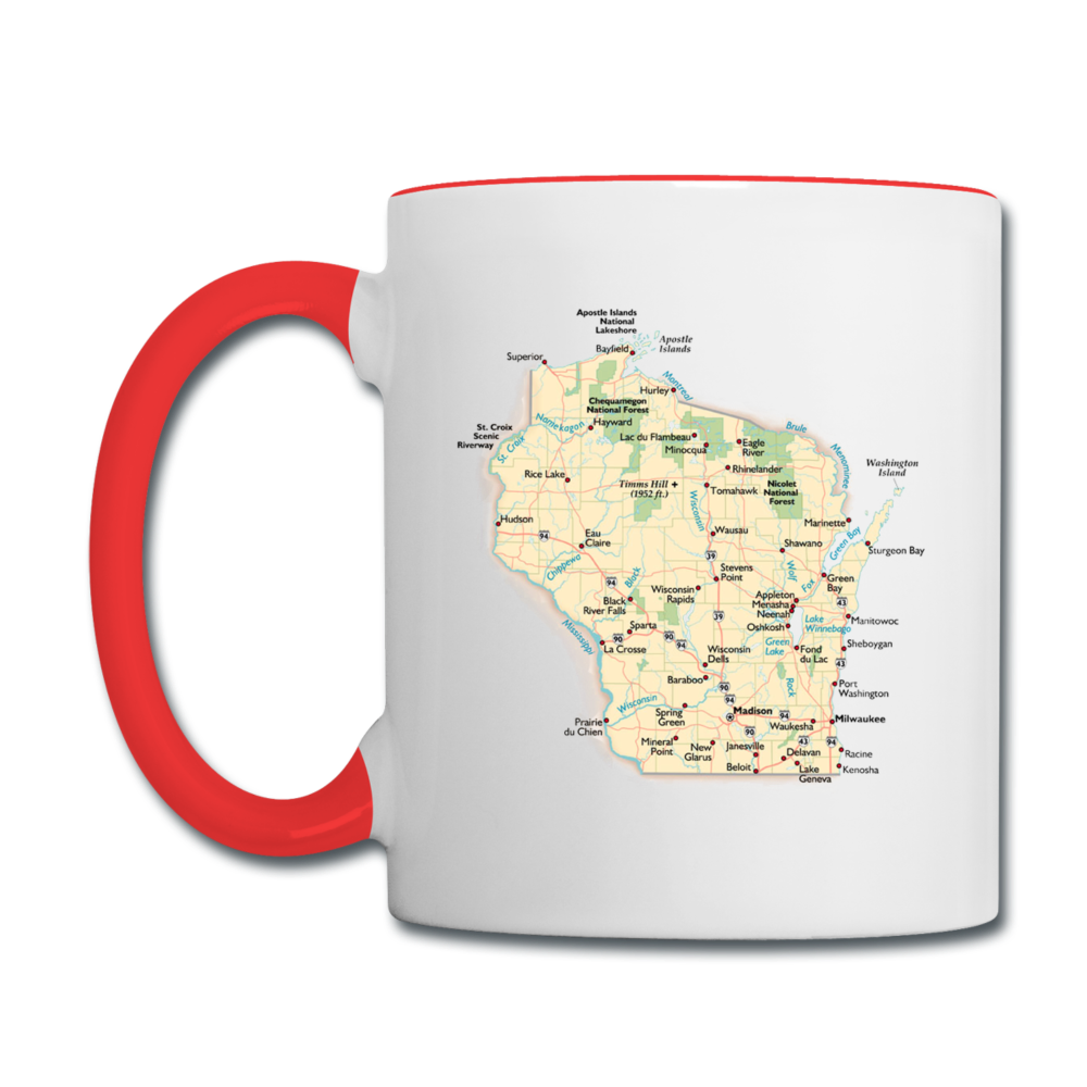 Wisconsin Map - Contrast Coffee Mug - white/red