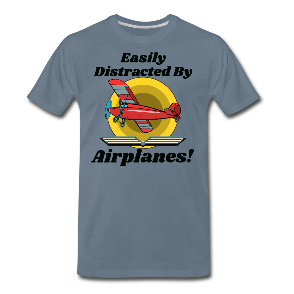 Easily Distracted - Red Taildragger - Men's Premium T-Shirt - steel blue