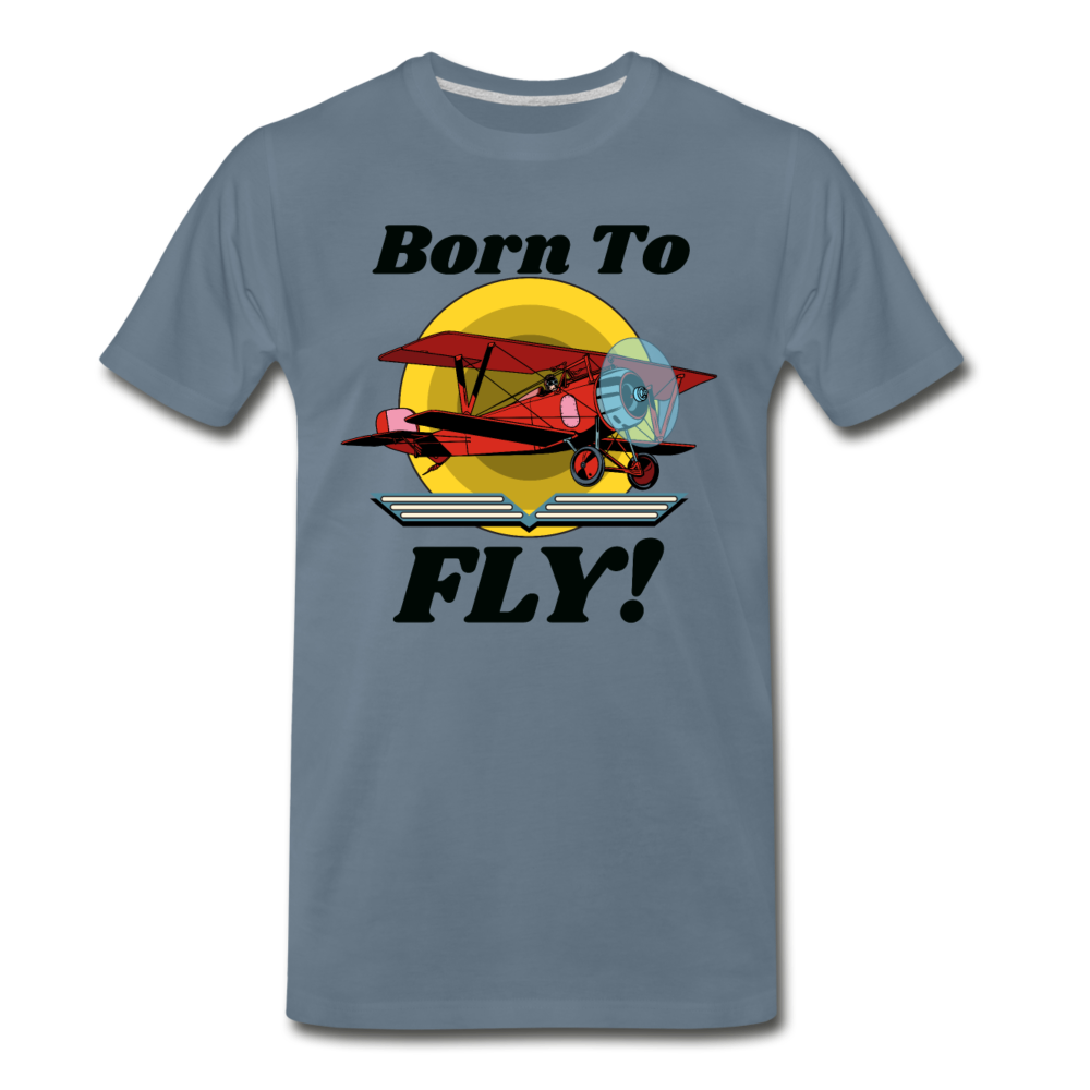 Born To Fly - Red Biplane - Men's Premium T-Shirt - steel blue