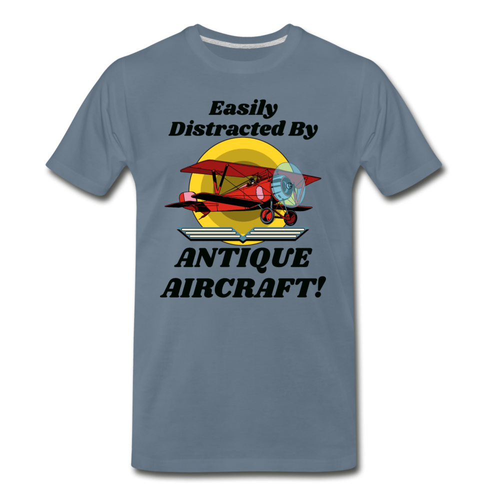 Easily Distracted - Antique Aircraft - Men's Premium T-Shirt - steel blue